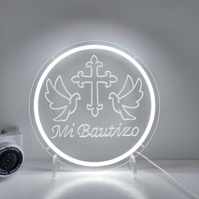 Mi Bautizo Neon Signs for Baptism Decorations, Recuerdos de Bautizo Led Lights Sign for Birthday Party Decor, Para Niño Niña, Room, Bedroom, Garden, Christmas, INSNEnN, 13 * 13 Inches