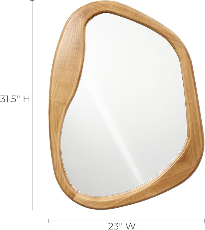 LuxenHome Irregular Oblong Wall Mirror,Accent with Natural Wood Frame,Rustic Bathroom Mirror,Vanity Makeup Mirror, Wall Mounted Mirror for Living Room,Entryway,Bedroom,Decorative Mirror