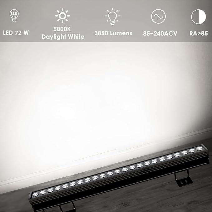 2-Pack nanzgecc 72W Outdoor Wall Washer Lights, 40IN 5000K Daylight White LED Wall Washer Light Bar, 120V Waterproof IP67 Outdoor LED Light Bar for Outdoors, Plug and Play