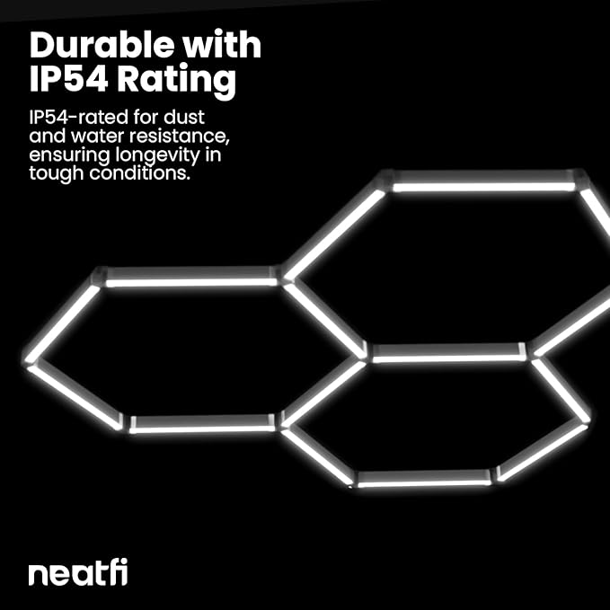 Neatfi LED Hexagon Garage Lights, 9,000 Lumens, 6500K, 90W, Hexagon Lights for Garage, Car Detailing, Auto Shops, Barber Shop, Basements, Warehouses, Beauty Salon, & Gyms (Cool White, 3 Hex)