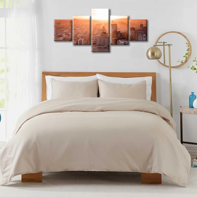 Beautiful California Cityscape Home Decor Posters and Prints California City Skyline Art Prints 5 Piece City Sunset Pictures Canvas Wall Art House Decor Stretched and Framed Ready to Hang (50"Wx24"H)