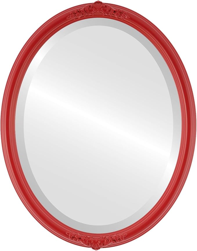 OVALCREST Oval Beveled Wall Mirror for Home Decor - Contessa Style - Holiday Red - 26" x 20"