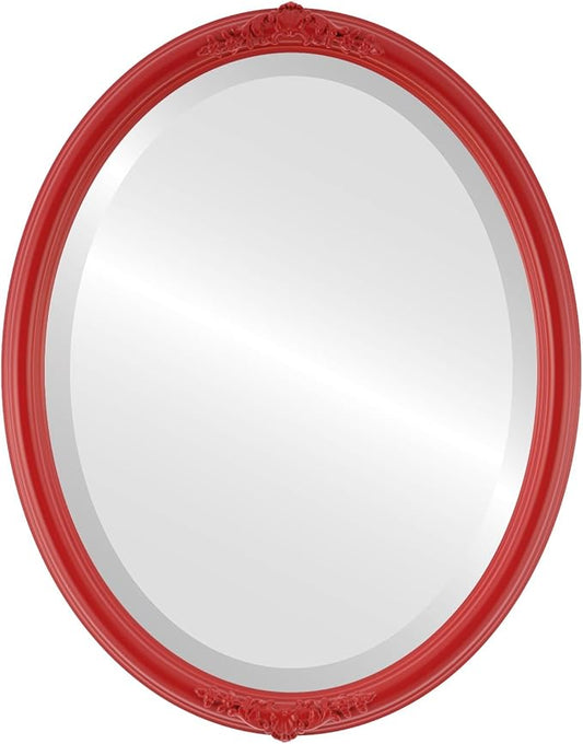 OVALCREST Oval Beveled Wall Mirror for Home Decor - Contessa Style - Holiday Red - 26" x 20"