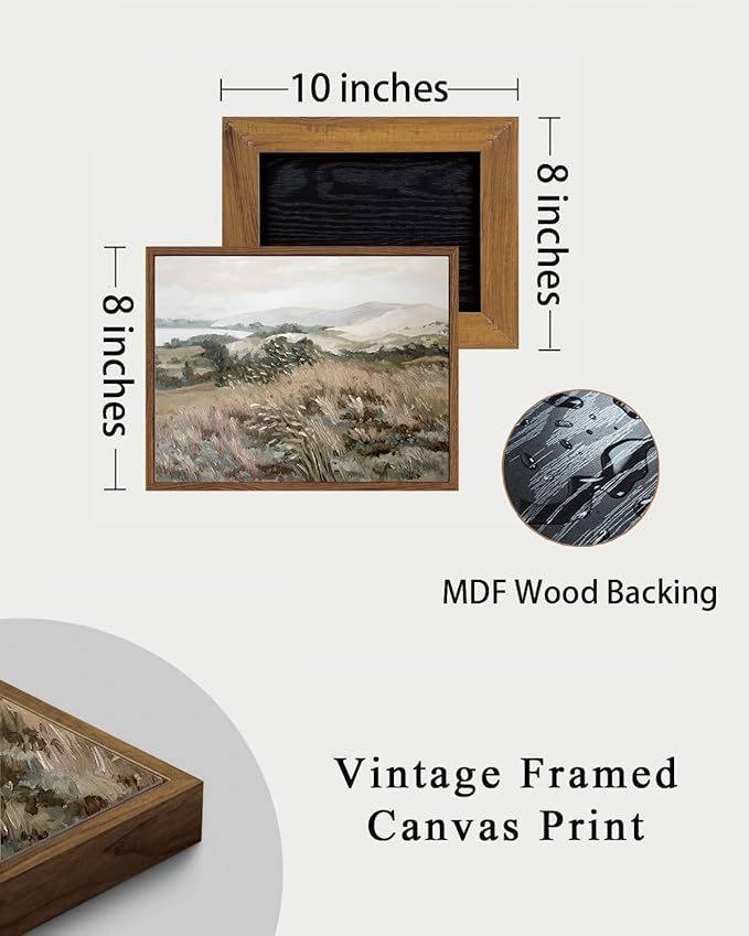 KISSFOX Vintage Landscape Canvas Wall Art Neutral Farmhouse Hills Lake Framed Wall Art Serene Countryside Paintings Artwork Rustic Art Prints For Bedroom Living Room