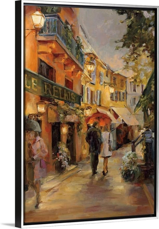 CANVAS ON DEMAND Evening in Paris Silver Float Framed Canvas Wall Art Print by Marilyn Hageman, Traditional, Home Decor, Street Scene Artwork, Nature Artwork, 16" x24in