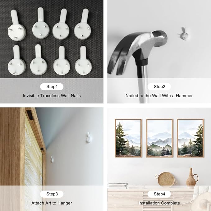 KAIRNE Framed Mountain Canvas Wall Art Set, Misty Forest Wall Decor, Green Pine Tree Wall Painting, Nature Widerness Landscape Art Print for Living Room, Bedroom, Study, Gallery - 16"x24"x3