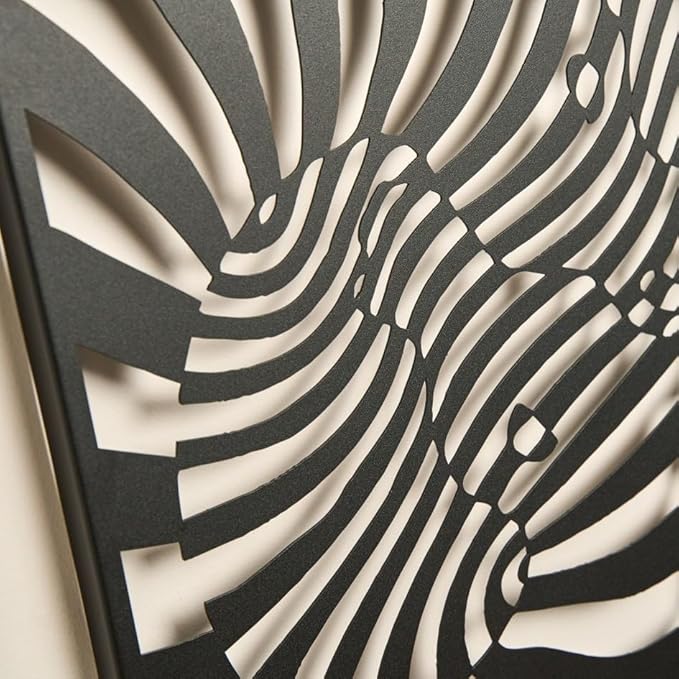 NEODECO Dancing Zebras Metal Wall Art, Black White Animal Wall Decor for home, 3d geometric illusion art sculpture for living room & for bedroom, (Black, Large)