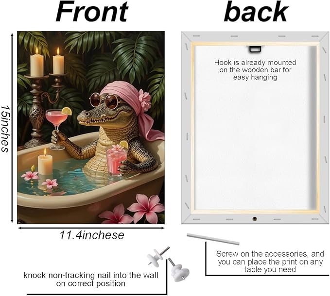 Crocodile Wall Art, 11.4x15in Funny Toilet Framed Art Paintings Wall Decor Unique Animal Lover Gifts Alligator Bathroom Picture for Living Room Bathroom Farmhouse Kitchen Decor