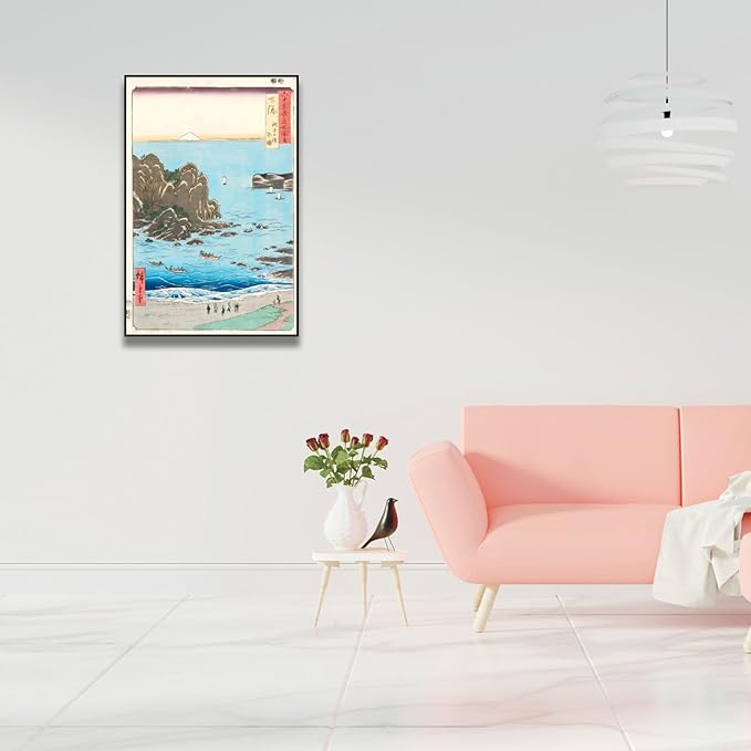 OKRA Utagawa Hiroshige Canvas Wall Art - Choshi Beach, Toura Poster - Japanese Ukiyo-E Landscape Painting Classic Art Reproduction Traditional Japanese Wall Decor Unframed