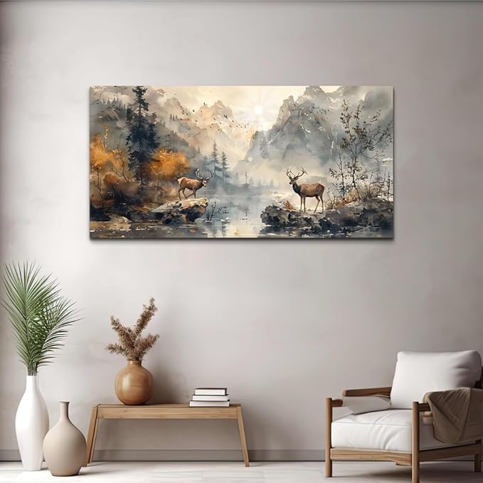 KELIYUAN Large Canvas Wall Art Living Room Farmhouse Wall Decor For Bedroom Mountain Landscape Ink Wall Paintings Abstract Pictures Office Decoration Framed Artwork Room Mural Home Decor 30x60 In