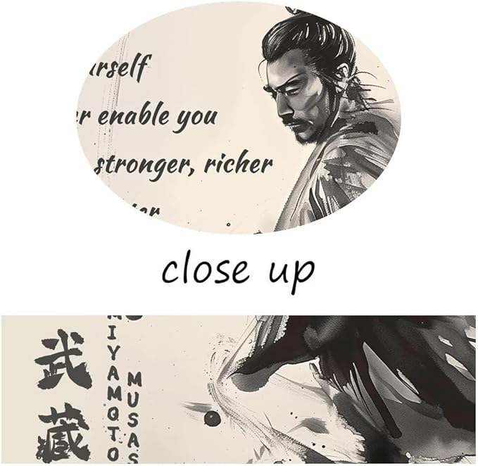 Japanese Samurai Wall Art Miyamoto Musashi Canvas Prints Vintage Japanese Artwork Motivational Poster Inspirational Quotes Painting for Men Bedroom Living Room Office (28''W x 44''H)