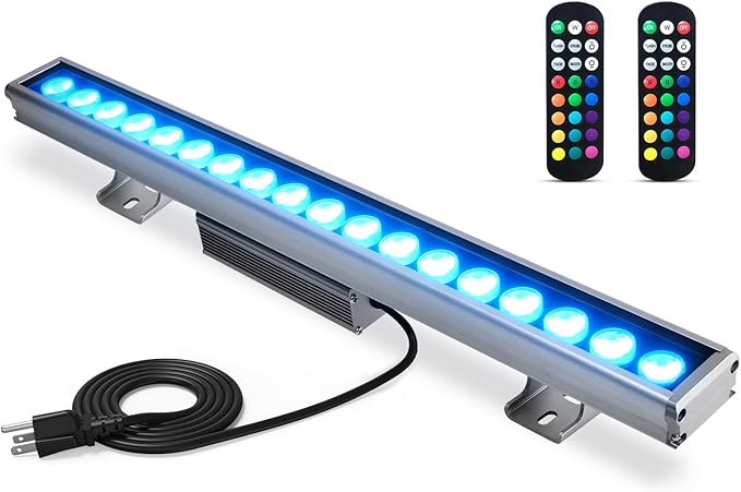 LED RGBW Wall Washer Light with RF Remote, 7200LM Brightness Dimmable LED Bar Light, AC120V 20" Waterproof Color Changing Linear Wall Washing Lamp for Outdoor & Indoor Lighting Projects