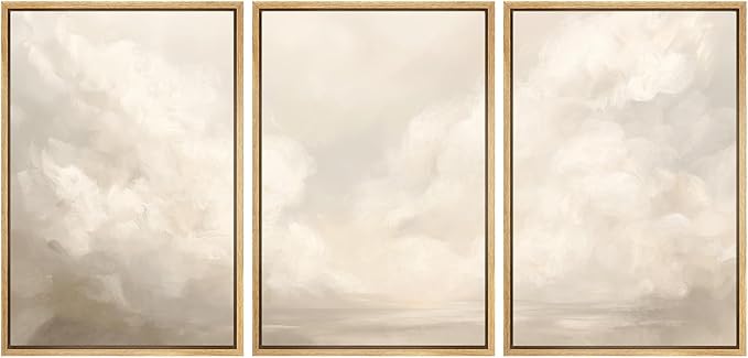 MUDECOR Framed Wall Art Print Set Neutral Cloudscape Soft Beige Abstract Sky Illustrations Modern Art Boho Decorative Colorful Chic for Living Room, Bedroom, Office - 16"x24"x3 Natural