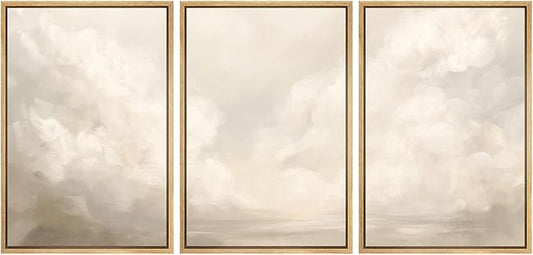 MUDECOR Framed Wall Art Print Set Neutral Cloudscape Soft Beige Abstract Sky Illustrations Modern Art Boho Decorative Colorful Chic for Living Room, Bedroom, Office - 16"x24"x3 Natural
