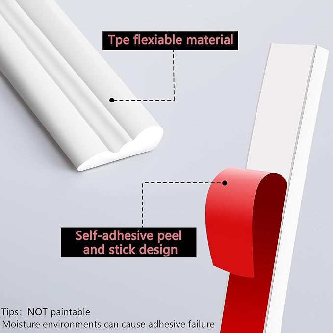 moonoom 20 Ft x 0.9''Wall Decoration Molding Trim,Self-Adhesive 3D Chair Rail Panel Molding, Flexible DIY Wall Trim for Wall Mirror Window Frame and Home Decoration