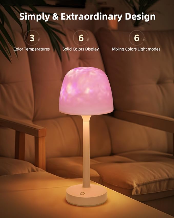 Ocean Wave Cordless Projector Light, RGB Color Changing Table Lamp, Portable Battery Night Light LED Aurora Projector with Remote Control for Bedroom Living Room Game Party Atmosphere Lights