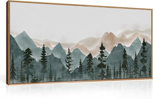 CHDITB Large Mountain Wall Art, 20"x40" Framed Forest Woodland Wall Decor, Pine Tree Landscape Wall Painting, Nature Scenery Canvas Art Prints for Living Room, Bedroom, Office, Dining Room