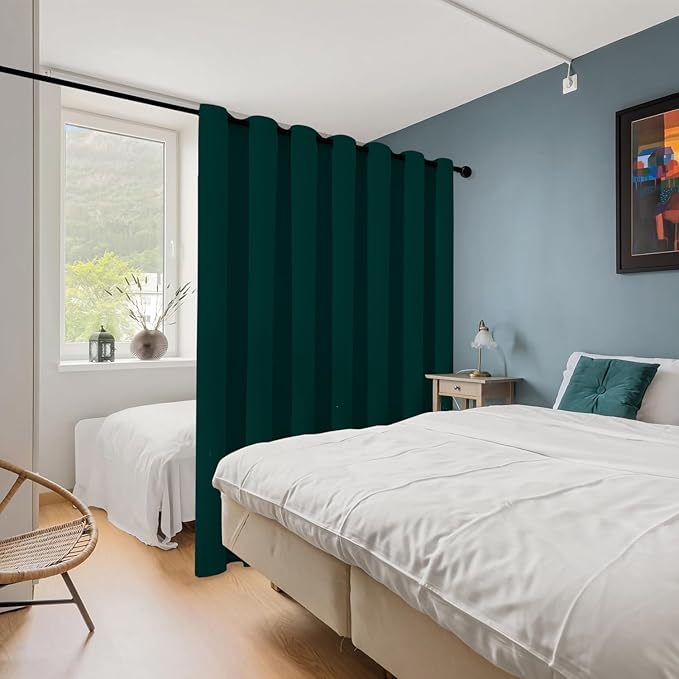 ChrisDowa Room Divider Curtain 108 Inches Long, Wide Blackout Sliding Door Curtain for Bedroom, Room Darkening Privacy Window Curtain for Patio Door (1 Panel Set, Forest Green, 100 x 108 Inch)