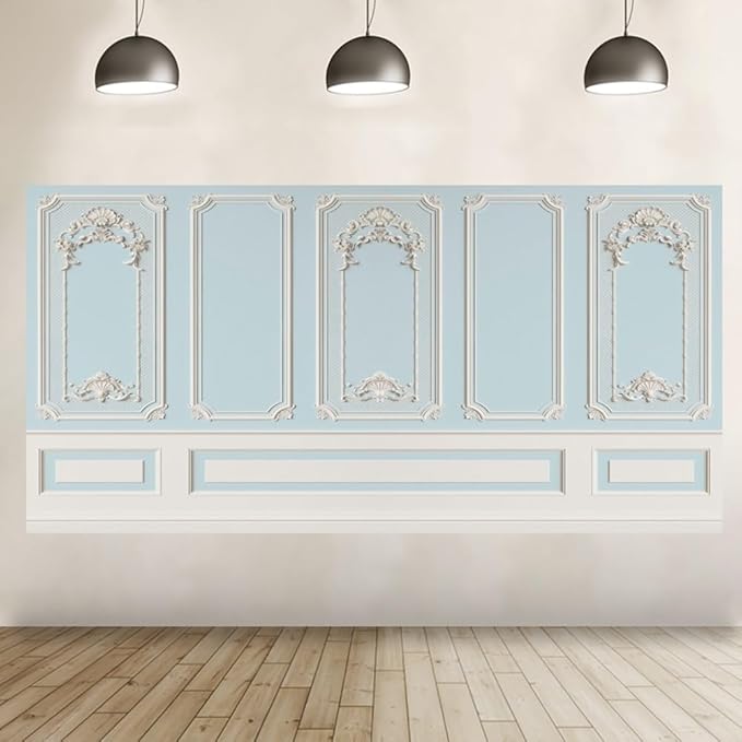 Leyiyi 20x10ft Blue White Vintage Room Inside Backdrop European Frame Modern House French Castle Cementery Wall Retro Style Photo Background Cowboy Kids Birthday Portrait Studio Props Vinyl Wallpaper