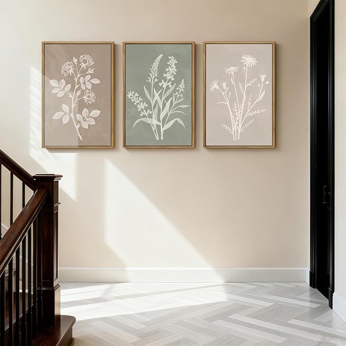 Anyzal Neutral Botanical Wall Art Boho Plant Artwork Farmhouse Floral Painting for Living Room Bedroom Dining Room 16x24 Inch Set of 3