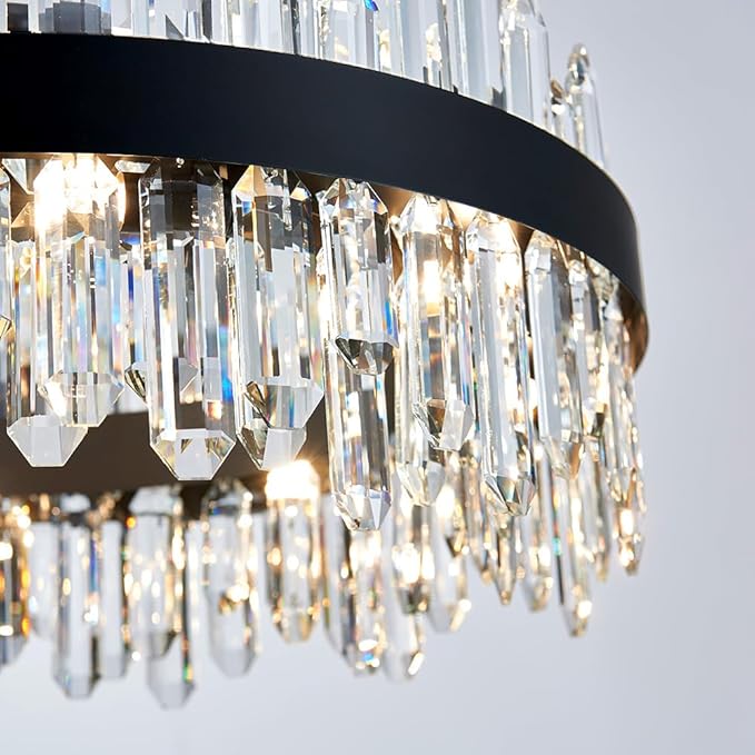 Black Modern Oval Crystal Chandelier, 16-Lights Luxury Chandeliers 2-Tiers K9 Crystal Chandelier Pendant, Light Fixture G9 Lights for Dining Living Room Entryway Kitchen Dia 23 inch