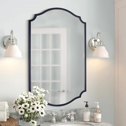 Chende Black Mirrors for Wall Decor, 36'' x 24'' Scalloped Mirror for Bathroom with Metal Frame, Large Wall Decor for Living Room, Entryway, Dining Room