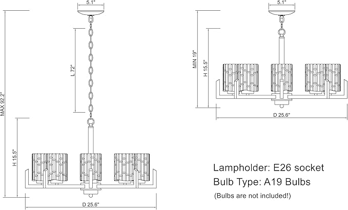 ALICE HOUSE 25.6" Dining Room Chandeliers, 8 Light Brushed Brass Contemporary Light Fixture for Kitchen, Bedroom and Living Room, ETL Listed, AL2218-H8