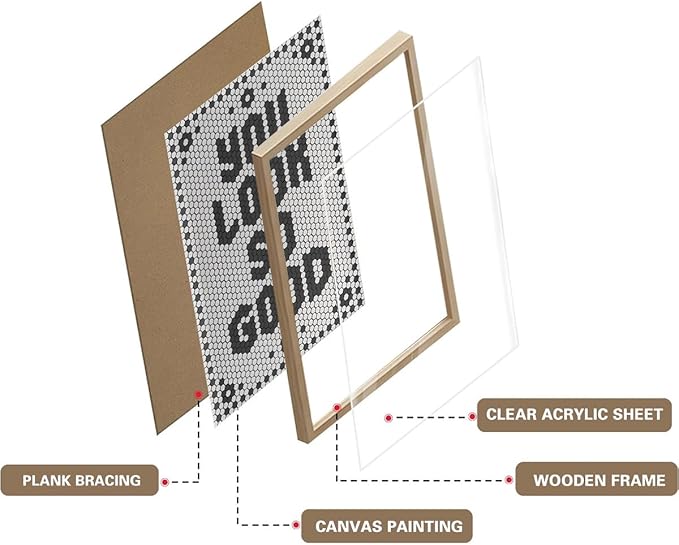 KISSFOX Western You Look So Good OAK Wood Framed Wall Art Farmhouse Geometric Typography Canvas Art Prints Rustic Hexagon Pictures Wall Decor Southwestern Artwork For Bistro Bathroom Bedroom Kitchen