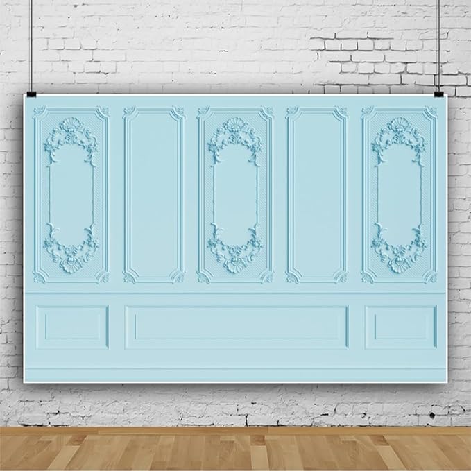 Leyiyi 6x4ft Light Blue Vintage Room Inside Backdrop European Frame Modern House French Castle Cementery Wall Retro Style Photo Background Cowboy Kids Birthday Portrait Studio Props Vinyl Wallpaper