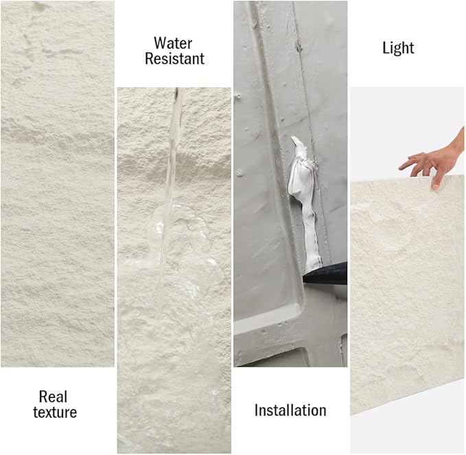 4-Pack 3D PU Stone Wall Panels for Interior Decor Faux Stone Accent Tiles, White, 47.24"x23.62"x(0.6"-1.18") Waterproof & Lightweight 3D Wall Design
