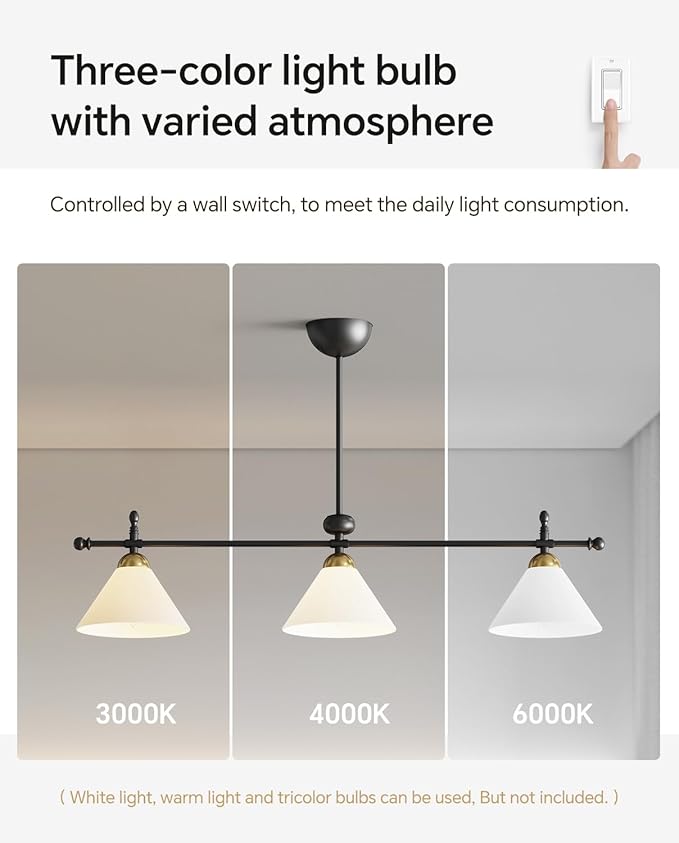 Linear Chandelier, Modern Chandelier for Dining Room Light Fixture, Dining Light Fixtures with Milk Glass Shade Pendant Lights Kitchen Island for Restaurant, Living Room (Black, 3-Lights)