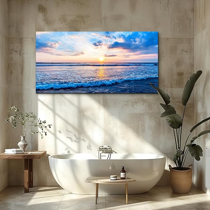 Canvas Wall Art for living room blue beach ocean sea waves landscape Wall Decor Ready to Hang Home Decorations bedroom kitchen bathroom inspirational Canvas prints posters painting wall mural Artwork