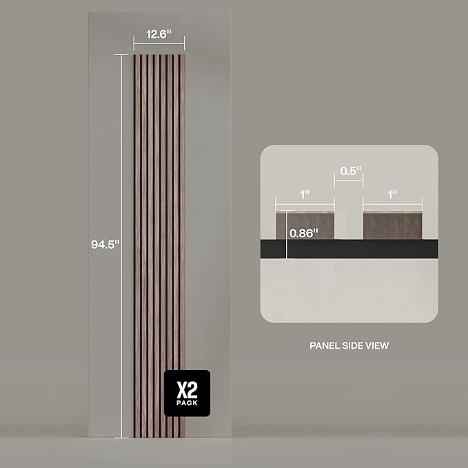 2-Pack Acoustic Wood Slat Panels - Soundproof Wall Paneling for Interior Decor