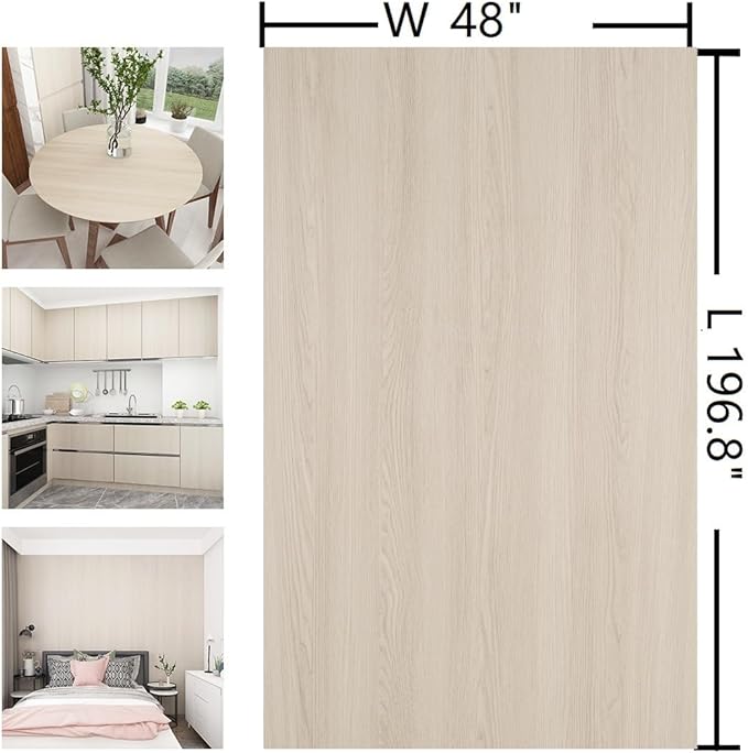 Large Size Beige Wallpaper 48"x196" Cherry Wood Contact Paper Self Adhesive Waterproof Wood Grain Wallpaper Peel and Stick Modern Light Wood Contact Paper for Desk Shelf Farmhouse Laundry Room