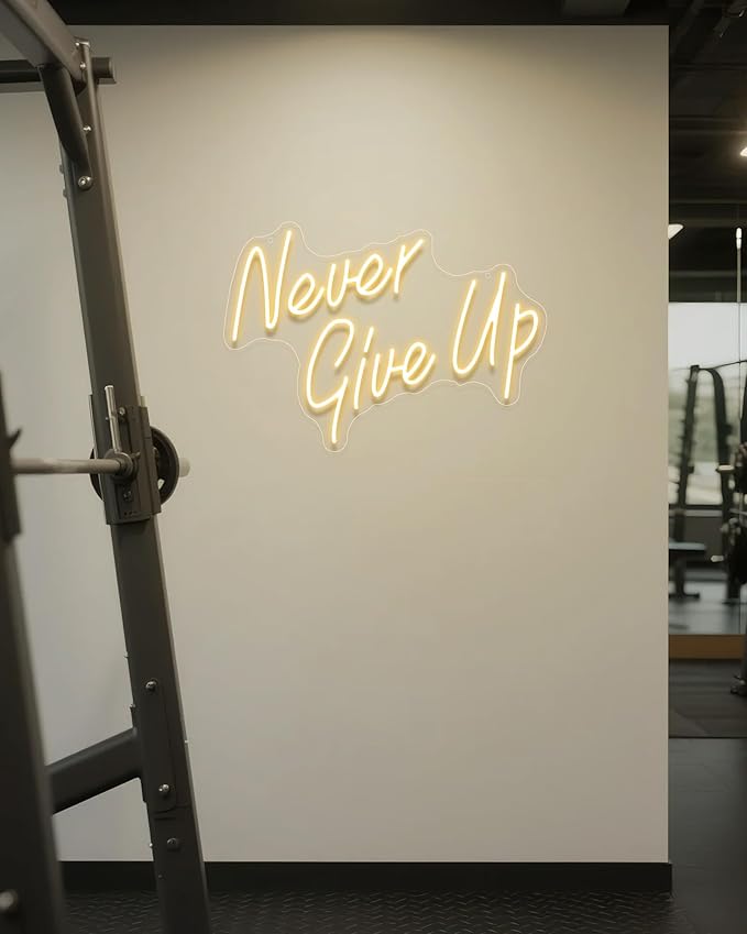 NEVER GIVE UPLED Neon Sign for Wall Decor,Neon Lights Party Decorations, USB Powered Switch Neon Lights lighting adjustable for Office Room, Gym Room, Man Cave, Gamer Room