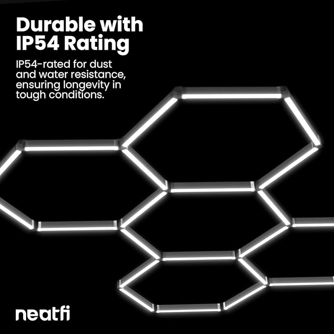 Neatfi LED Hexagon Garage Lights with 14,400 Lumens, 6500K, 192W, Hexagon Lights for Garage, Auto Shops, Car Detailing, Basements, Warehouses, Barber Shops, Beauty Salon, & Gym (5 Hex, Cool White)
