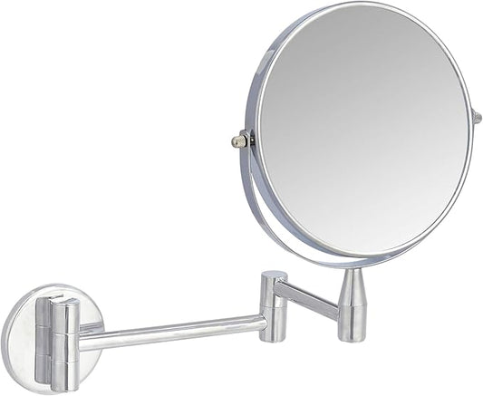 Amazon Basics Wall Mount Round Vanity Magnifying Bathroom Mirror, 1X/5X Magnification, 12.8"L x 10"W, Chrome