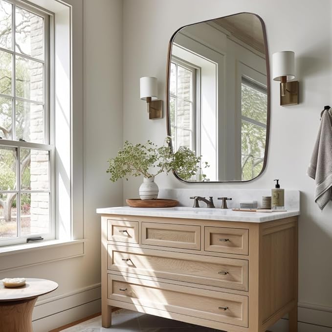 ANDY STAR Bronze Oblong Mirror, 36x48 Inch Brushed Bronze Oval Mirror for Bathroom with Stainless Steel Metal Frame, Wall Mouned for Bathroom, Living Room, Entryway