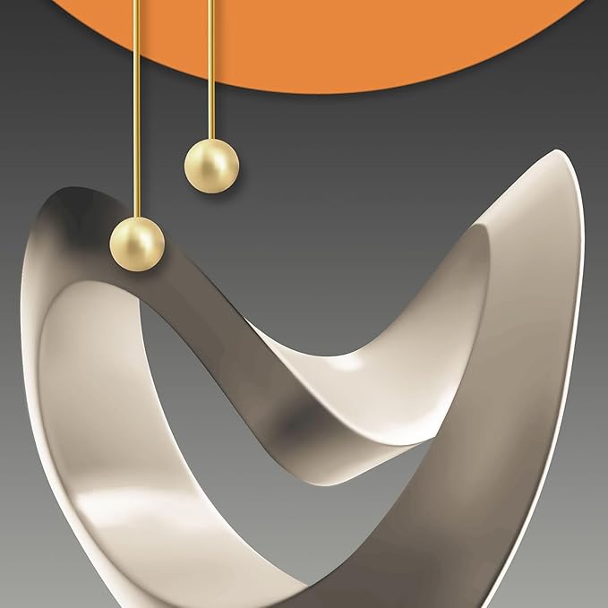 4 Piece Framed Modern Wall Art Set, Abstract Luxury Geometric Prints Artworks, Contemporary Minimalist Orange Gray and Gold Pictures Painting for Living Room, Bedroom, Hallway and Office