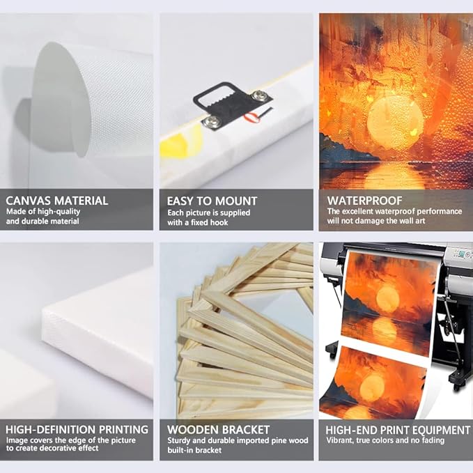 MAMAGO Beach Coconut Trees Wall Decor Coastal Sunset Natural Landscape Canvas Print Poster Oil Painting Style Orange Skyline Modern Home Decor Framed Easy to Hang-20”W x 28”Hx3pcs