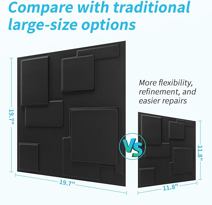Art3d 100 Pack Decorative 3D Wall Panels, 97 Sq.Feet PVC Interior Wall Décor, 11.8"x11.8", Black