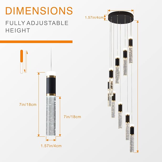 9-Lights Led Chandelier, Black and Gold Crystal Modern Led Chandelier for Dining Room, Luxury Dimmable Enterway Led Pendant Lights Fixture with Remote Control Flush Mount