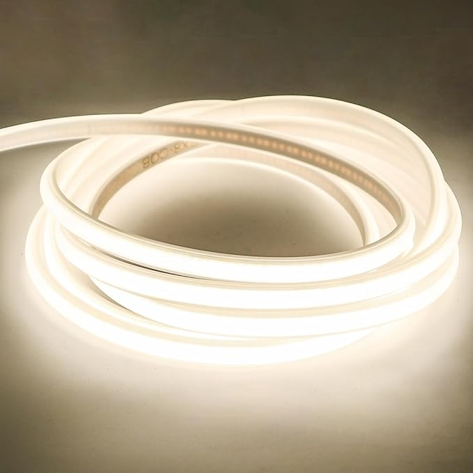 Outdoor LED Strip Lights Waterproof IP67 AC 110V COB LED Strip 6.56 Foot Cuttable Rope Light with US Plug 4000K White Super Bright Cabinet Lights for Bedroom Kitchen Closet Ceiling