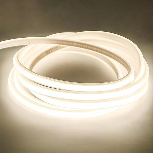 Outdoor LED Strip Lights Waterproof IP67 AC 110V COB LED Strip 6.56 Foot Cuttable Rope Light with US Plug 4000K White Super Bright Cabinet Lights for Bedroom Kitchen Closet Ceiling