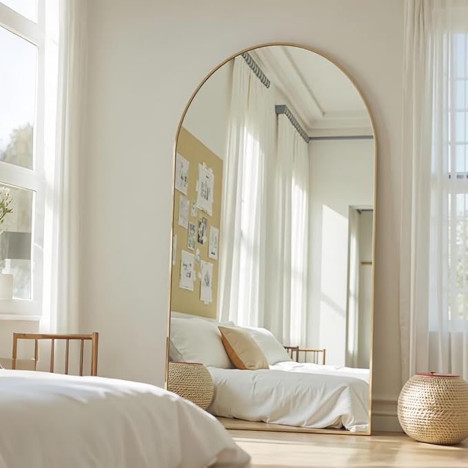 Arched Full Length Mirror, 76"x34" Large Floor Mirror, Full Body Mirrors for Leaning or Hanging, Standing Mirrors for Bedroom, Living Room,Dressing Room, Aluminum Alloy Frame, Gold