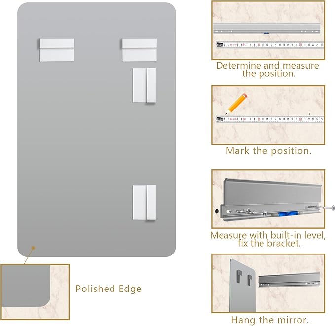 Mirrorons 72 x 36 Frameless Bathroom Mirror, Rounded Corner Bathroom Vanity Mirror, Modern Wall Mounted Vanity Mirror for Living Room, Bedroom, Entryway (Horizontal/Vertical)