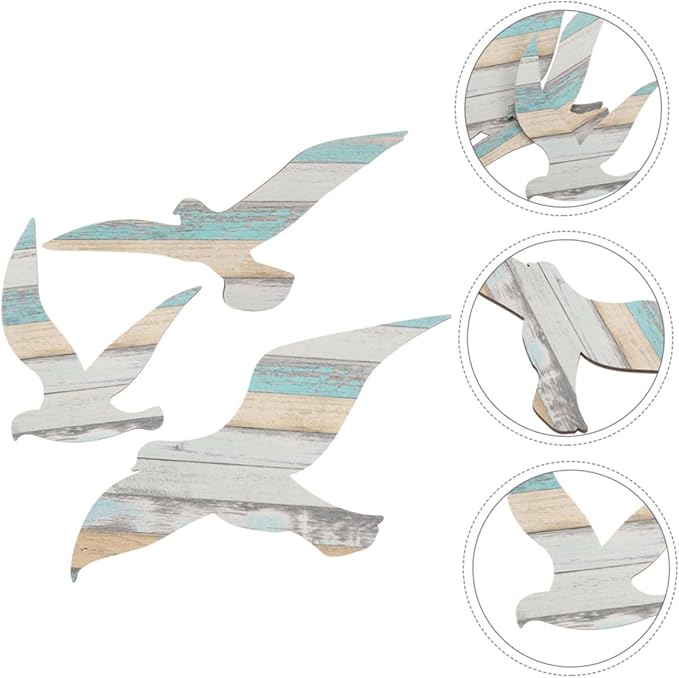 Cabilock 6pcs Wooden Seagull Wall Decor Coastal Nautical Ocean-themed Hanging Art for Family DIY Mediterranean Style Sea Bird Wall Sculpture