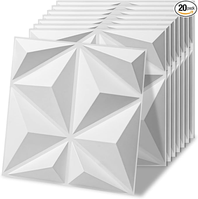 Art3d 20 Pack Decorative 3D Wall Panels, 19 Sq.Feet PVC Interior Wall Décor, 11.8"x11.8", White