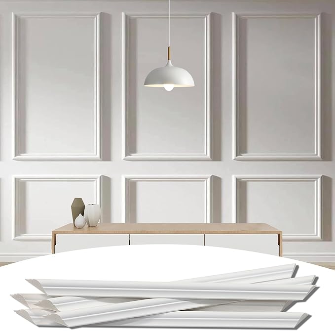 6-Frame Premade Accent Wall Molding Kit, Ready-to-Assemble Wainscoting Panels, Pre-Cut Chair Rail Moulding Trim for Home Décor