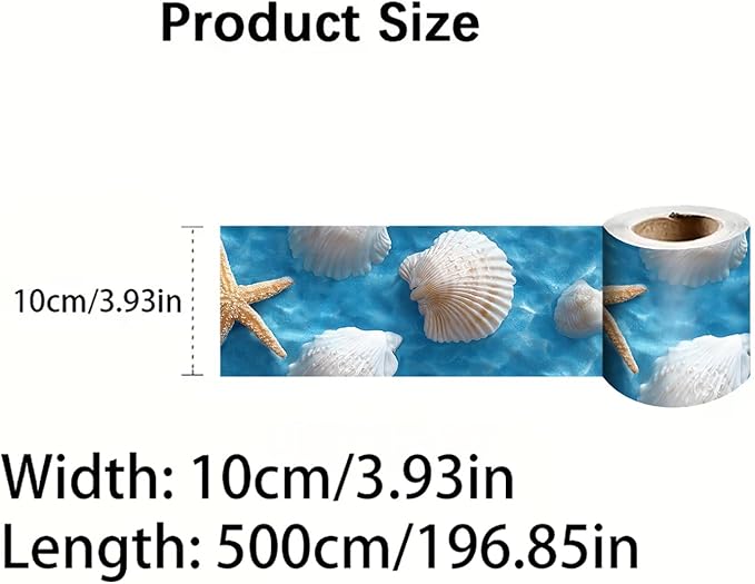 Coastal Seashell Wallpaper Border 196x4 Inch Peel and Stick Wall Border Self Adhesive Starfish Beach Removable Vinyl Trim for Living Room Bedroom Bathroom Kitchen Cabinet Decoration